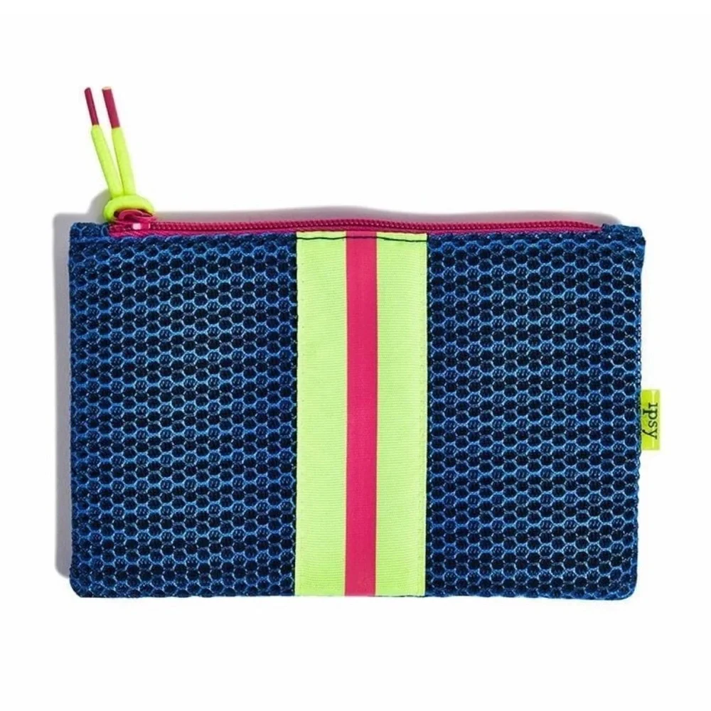 Ipsy Neon Mesh Zipper‎ Makeup Bag Blue Pink